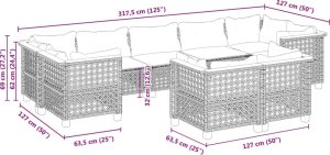 vidaXL 9-cz. zestaw mebli ogrodowych z poduszkami, szary, polirattan 6
