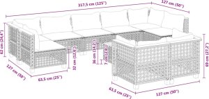 vidaXL 10-cz. zestaw wypoczynkowy do ogrodu, z poduszkami, szary 8