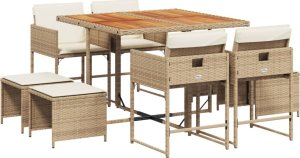vidaXL 9-cz. zestaw mebli ogrodowych z poduszkami, beżowy, polirattan 2