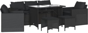 vidaXL 6-cz. zestaw mebli ogrodowych z poduszkami, czarny polirattan 2