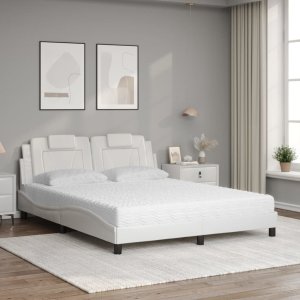vidaXL Łóżko z materacem, białe, 160x200 cm, sztuczna skóra 3