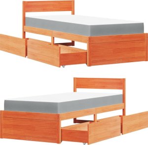 vidaXL Łóżko z szufladami i materacem, woskowy brąz, 100x200 cm, sosna 11