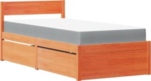 vidaXL Łóżko z szufladami i materacem, woskowy brąz, 100x200 cm, sosna 2