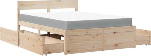 vidaXL Łóżko z szufladami i materacem, 140x190 cm, lite drewno sosnowe 11