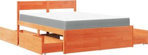 vidaXL Łóżko z szufladami i materacem, woskowy brąz, 140x190 cm, sosna 11