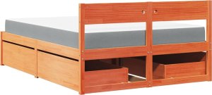 vidaXL Łóżko z szufladami i materacem, woskowy brąz, 140x190 cm, sosna 6