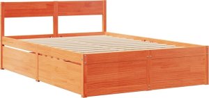 vidaXL Łóżko z szufladami i materacem, woskowy brąz, 140x190 cm, sosna 7