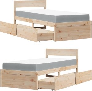 vidaXL Łóżko z szufladami i materacem, 90x190 cm, lite drewno sosnowe 11