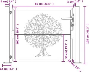 vidaXL Furtka ogrodowa, 105x105 cm, stal kortenowska, motyw drzewa 11