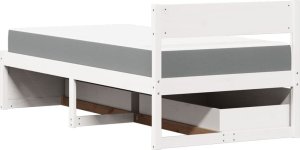 vidaXL Łóżko z szufladami i materacem, białe, 90x200 cm, sosnowe 6
