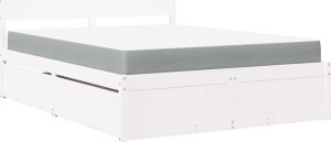 vidaXL Łóżko z szufladami i materacem, białe, 140x200 cm, sosnowe 2