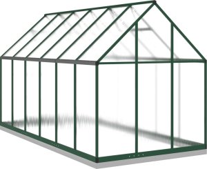 vidaXL Szklarnia z ramą podstawy, zielona, 334x169x202 cm, aluminium 5