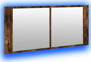 vidaXL Szafka łazienkowa z lustrem i LED, przydymiony dąb, 100x12x45cm 5