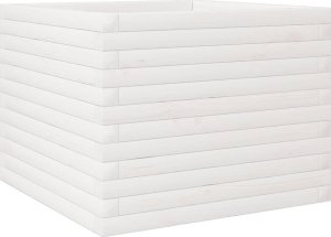 vidaXL Donica ogrodowa, biała, 60x60x45,5 cm, lite drewno sosnowe 2