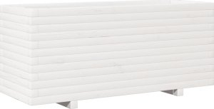 vidaXL Donica ogrodowa, biała, 110x40x49,5 cm, lite drewno sosnowe 2