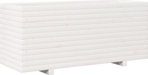 vidaXL Donica ogrodowa, biała, 110x40x49,5 cm, lite drewno sosnowe 7