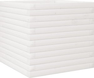 vidaXL Donica ogrodowa, biała, 50x50x45,5 cm, lite drewno sosnowe 7