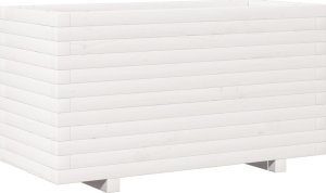 vidaXL Donica ogrodowa, biała, 90x40x49,5 cm, lite drewno sosnowe 2