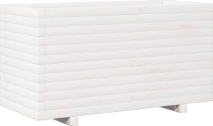 vidaXL Donica ogrodowa, biała, 90x40x49,5 cm, lite drewno sosnowe 7