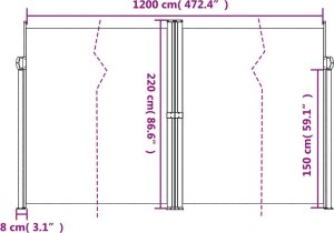 vidaXL Zwijana markiza boczna, biała, 220x1200 cm 10