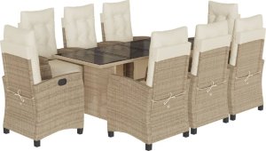 vidaXL 9-cz. zestaw mebli ogrodowych z poduszkami, beżowy, polirattan 2