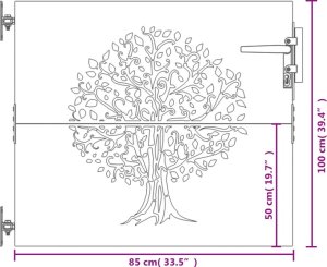 vidaXL Furtka ogrodowa, 85x100 cm, stal kortenowska, motyw drzewa 10