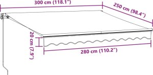 vidaXL Ręcznie zwijana markiza z LED, antracytowo-biała, 300x250 cm 11