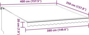 vidaXL Ręcznie zwijana markiza z LED, antracytowo-biała, 400x350 cm 11