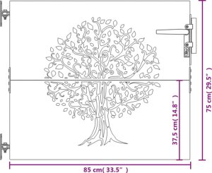 vidaXL Furtka ogrodowa, 85x75 cm, stal kortenowska, motyw drzewa 10