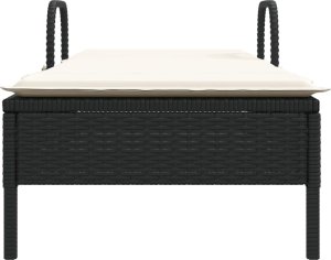 vidaXL Leżak na kółkach, z poduszką, czarny, polirattan 4