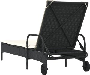 vidaXL Leżak na kółkach, z poduszką, czarny, polirattan 6