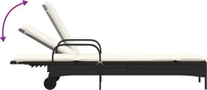 vidaXL Leżak na kółkach, z poduszką, czarny, polirattan 7