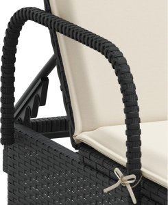 vidaXL Leżak na kółkach, z poduszką, czarny, polirattan 8