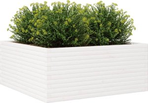 vidaXL Donica ogrodowa, biała, 110x110x46 cm, lite drewno sosnowe 4
