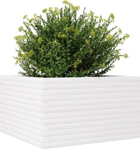 vidaXL Donica ogrodowa, biała, 80x80x46 cm, lite drewno sosnowe 4