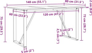 vidaXL Stół jadalniany z czworokątnymi nogami, 140x80x75 cm 10