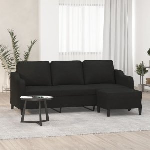 vidaXL 3-osobowa sofa z podnóżkiem, czarna, 180 cm, tkaniną 1