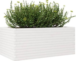 vidaXL Donica ogrodowa, biała, 110x60x46 cm, lite drewno sosnowe 4