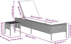 vidaXL Leżak ze stolikiem i poduszką, szary, polirattan 11