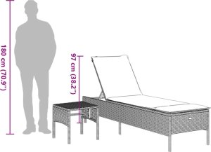 vidaXL Leżak ze stolikiem i poduszką, szary, polirattan 12