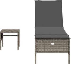 vidaXL Leżak ze stolikiem i poduszką, szary, polirattan 4
