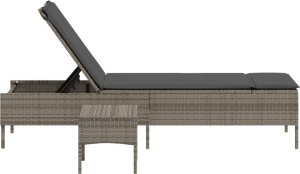 vidaXL Leżak ze stolikiem i poduszką, szary, polirattan 5