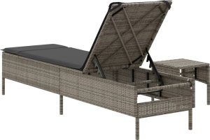 vidaXL Leżak ze stolikiem i poduszką, szary, polirattan 6