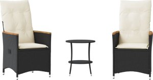 vidaXL 3-cz. zestaw mebli bistro z poduszkami, czarny, polirattan 2