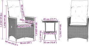 vidaXL 3-cz. zestaw mebli bistro z poduszkami, czarny, polirattan 10
