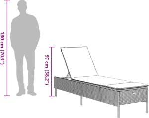 vidaXL Leżak z poduszką, beżowy, polirattan 11