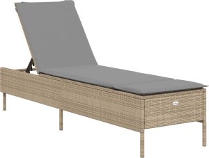 vidaXL Leżak z poduszką, beżowy, polirattan 2