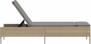 vidaXL Leżak z poduszką, beżowy, polirattan 5