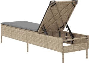 vidaXL Leżak z poduszką, beżowy, polirattan 6