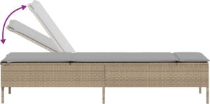 vidaXL Leżak z poduszką, beżowy, polirattan 7
